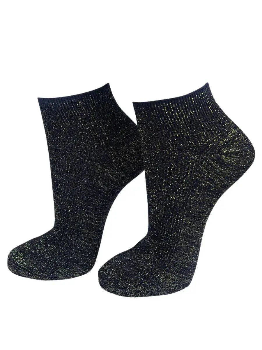 Womens Black Glitter Anklet Socks Gold Sparkly Shimmer