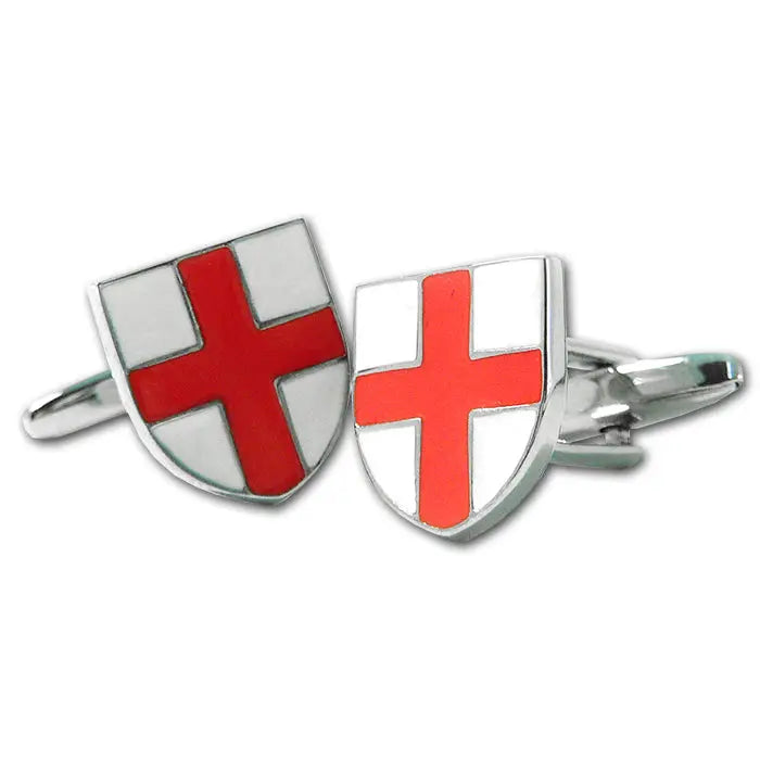 St George Shield cufflinks with flag design in a shield shape.