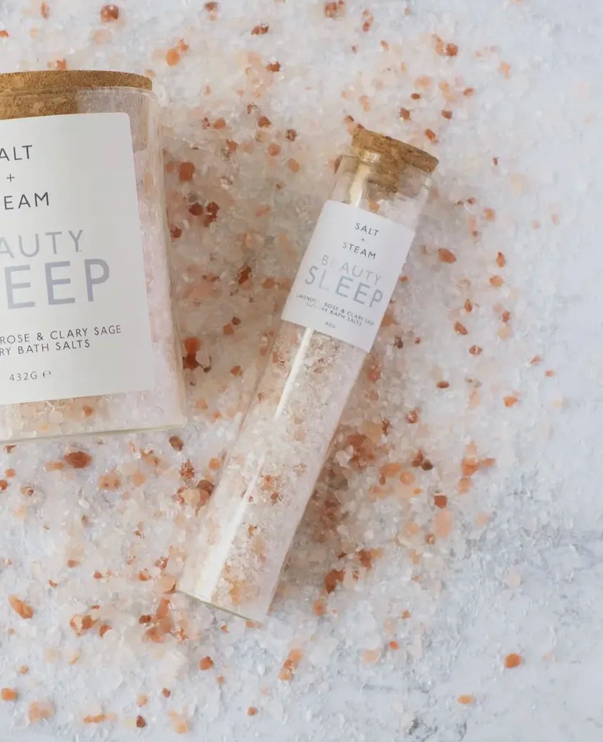 Salt and Steam Beauty Sleep Bath Salts Test Tube 80g with Lavender, Rose, and Clary Sage.