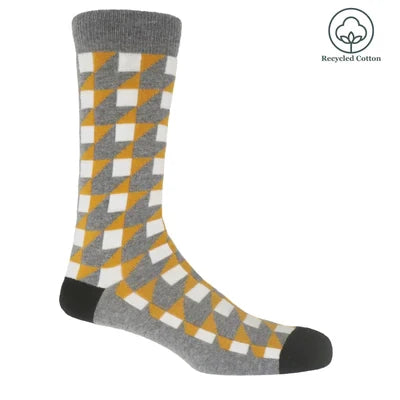 Stylish men's recycled cotton grey patterned socks with eco-friendly design.