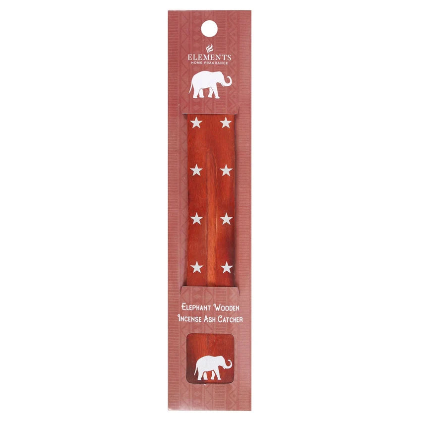 Elegant elephant design wooden incense ash catcher with silver stars.