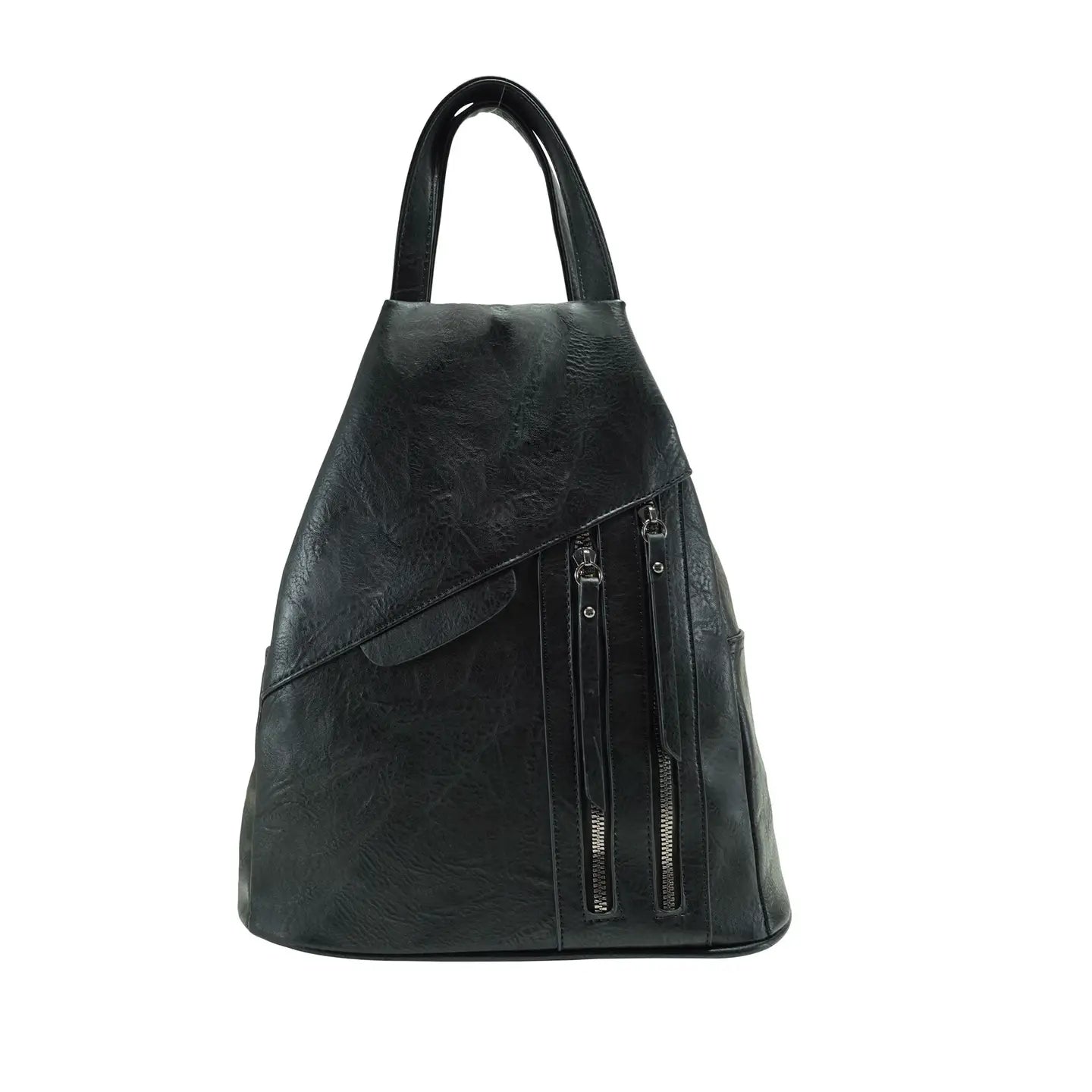 Faux Leather Backpack with Exterior Zippers & Handle