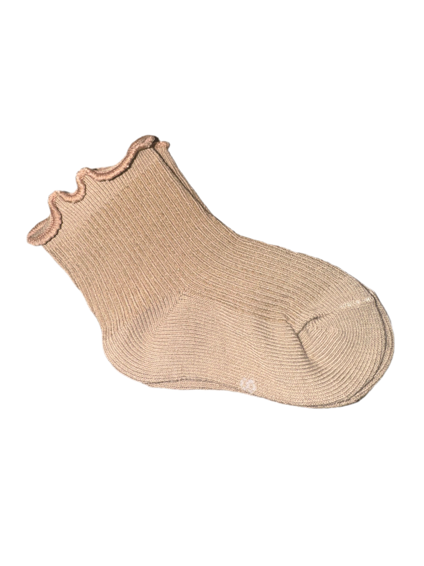Cute pair of frilled baby socks in taupe.