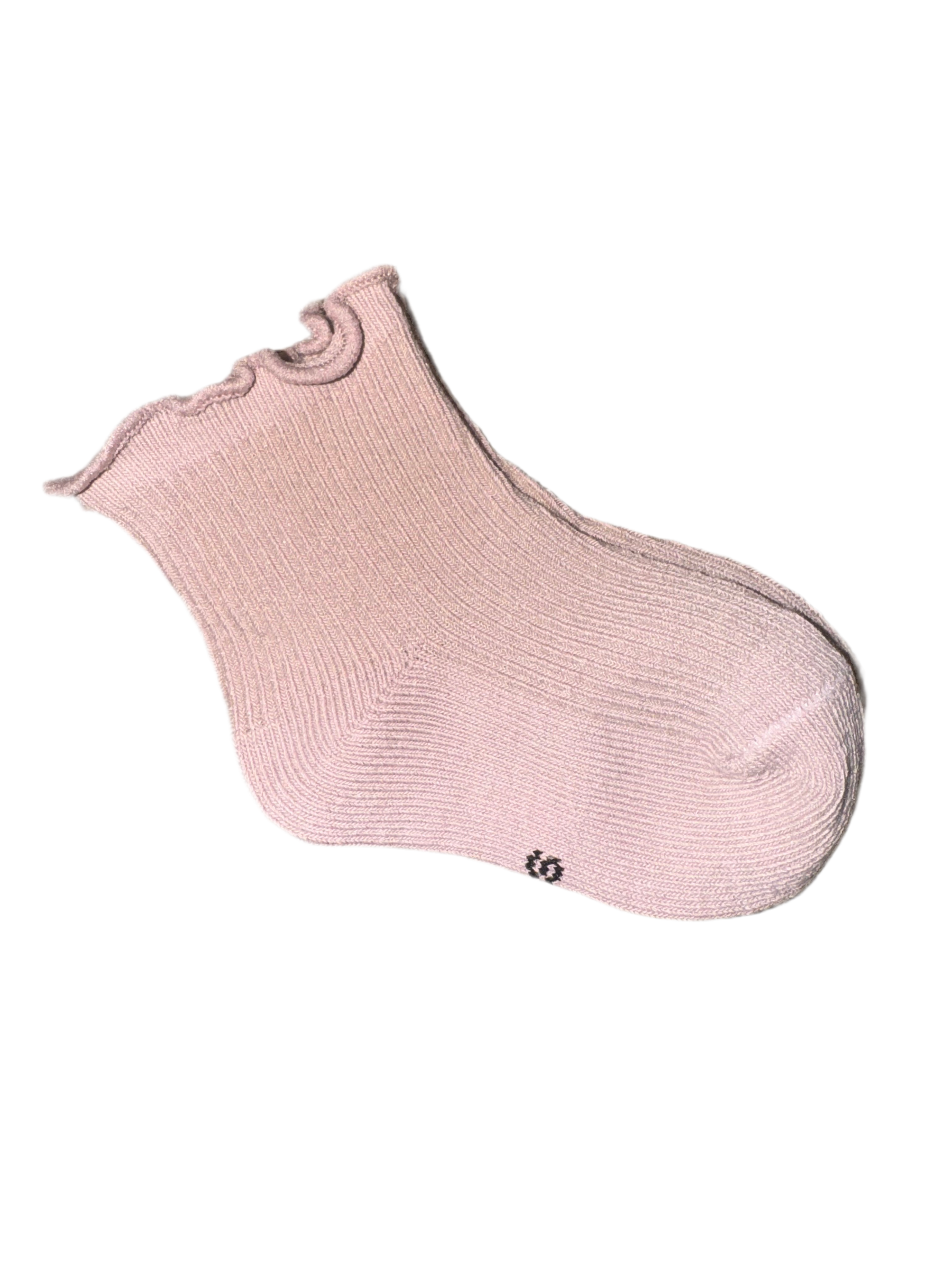 Pair of cute frilled baby socks in mauve.