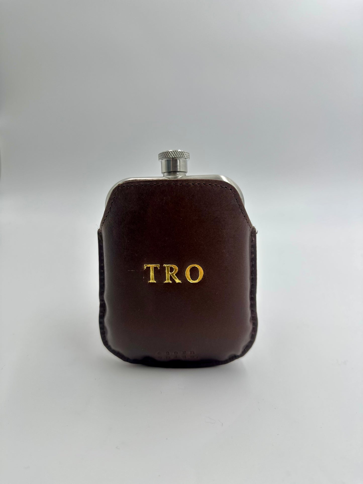 Stainless Steel Hip Flask with Brown Leather Sleeve personalised