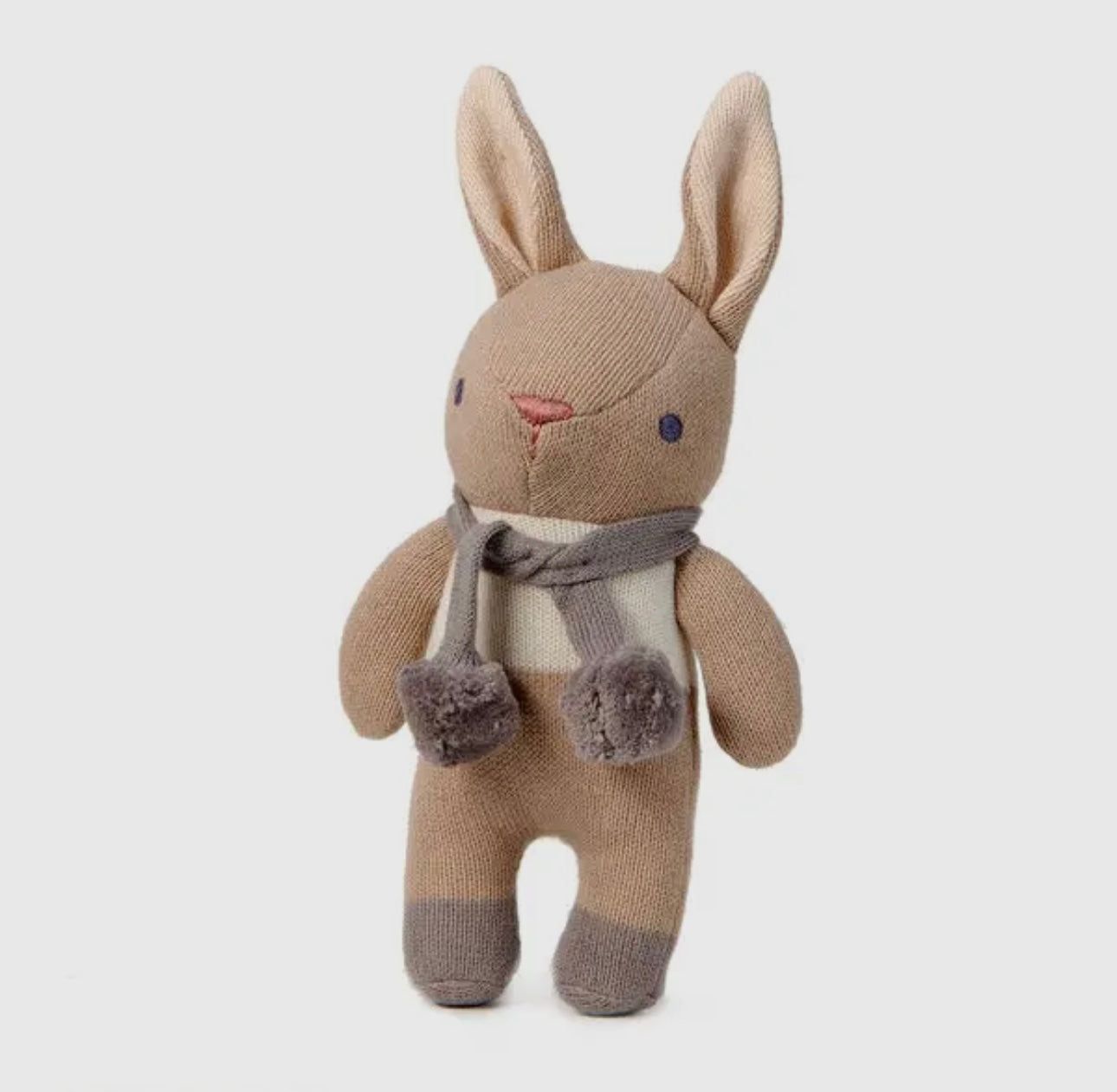 Charming Knitted Taupe Bunny Rattle