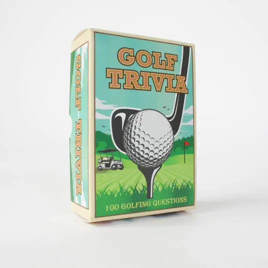 Golf Lovers Trivia Game with 100 unique questions, featuring a golf ball and club design.