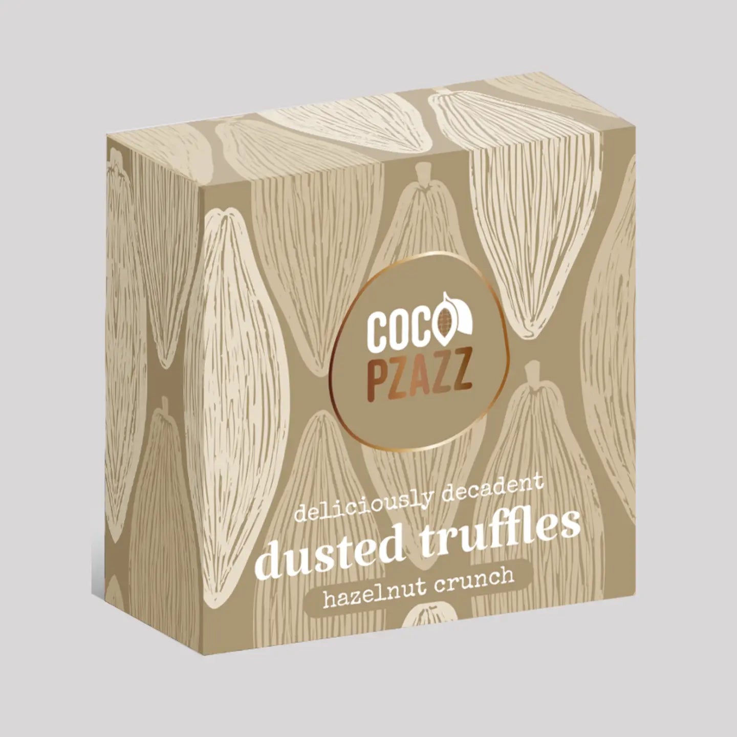 Box of Hazelnut Crunch Dusted Truffles with nutty chocolate flavor.