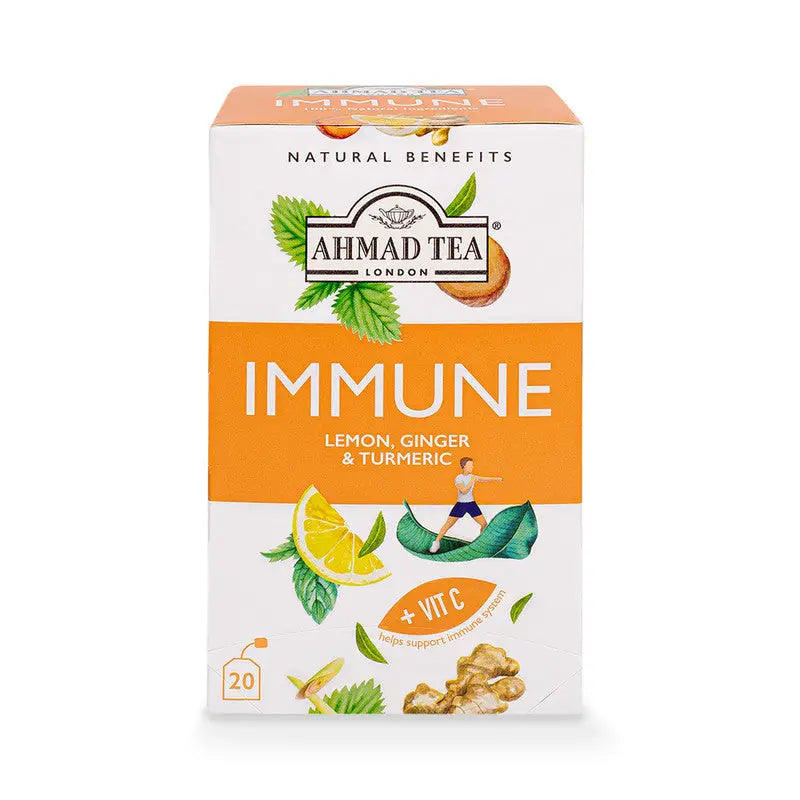 Immune Tea with lemon, ginger, turmeric, lemongrass, and vitamin C.