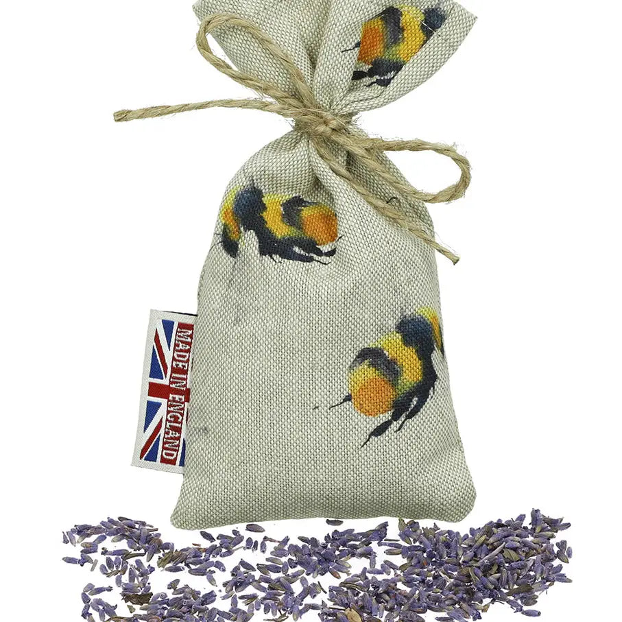 Handmade lavender sachet with bee design.