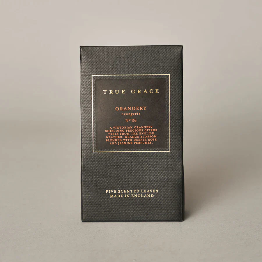 Luxury True Grace Orangery scented leaves packaging for cars or drawers.
