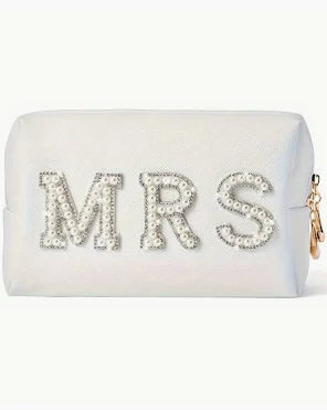 MRS Makeup Bag in white with elegant lettering, ideal for brides and organizing beauty essentials.