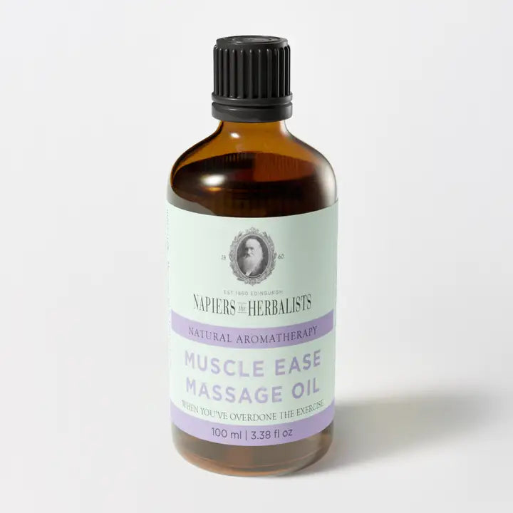 Relaxing Aromatherapy Muscle Ease Massage Oil bottle, 100ml, for soothing muscle relief.