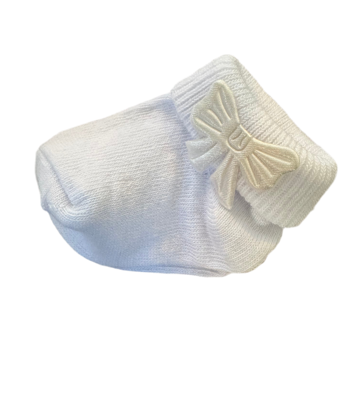 Organic cotton newborn socks with cute bow.