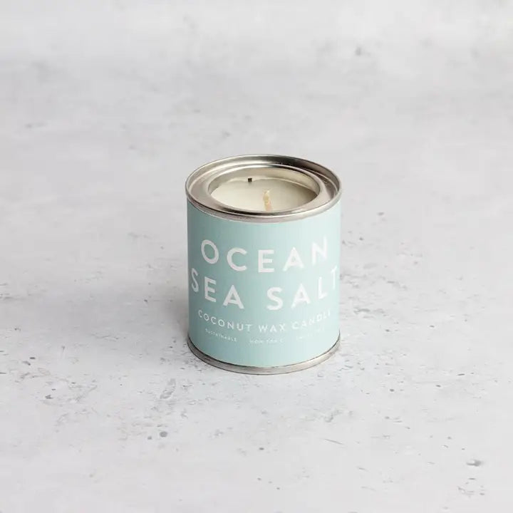 Ocean Sea Salt Conscious Candle in a minimalist tin container.