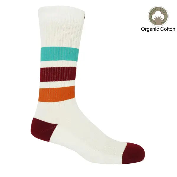 Mauve striped men's organic cotton sport socks with cushioned sole and ribbed arch support.