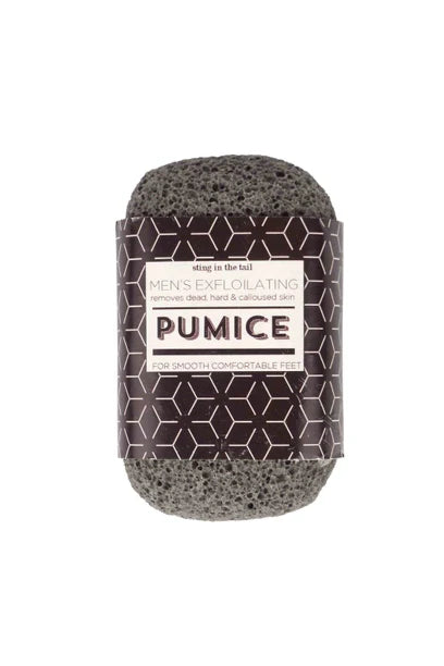 Men's exfoliating pumice stone for softening rough skin on feet, elbows, and hands.