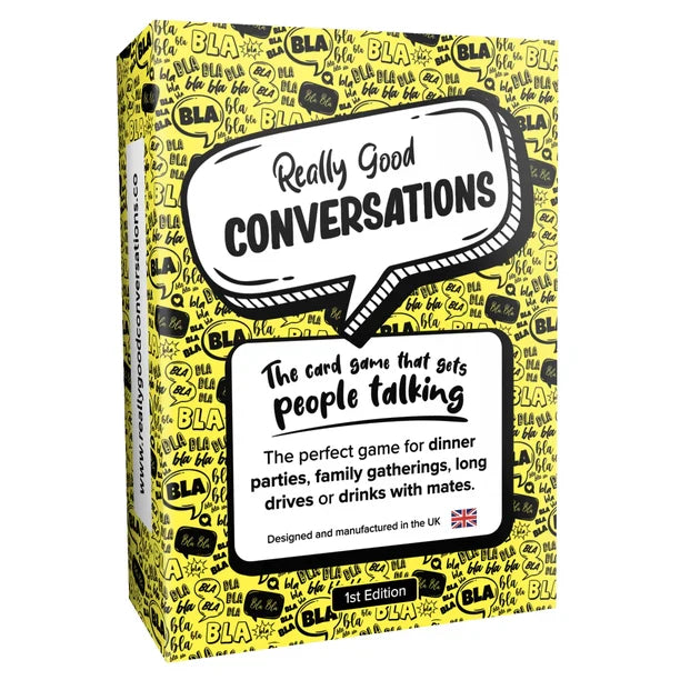 Card game box for "Really Good Conversations," designed for engaging and meaningful interactions.