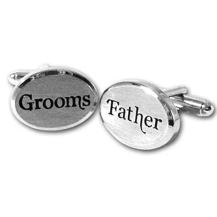 Elegant Rhodium Oval Grooms Father Cufflinks in Black Gift Box