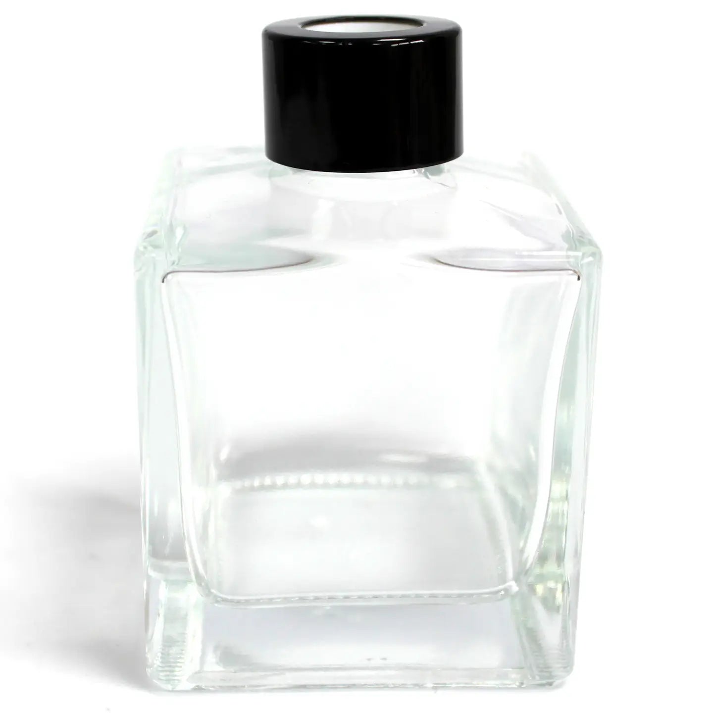 Square Reed Diffuser Bottle with black cap for aromatherapy oils and fragrances.
