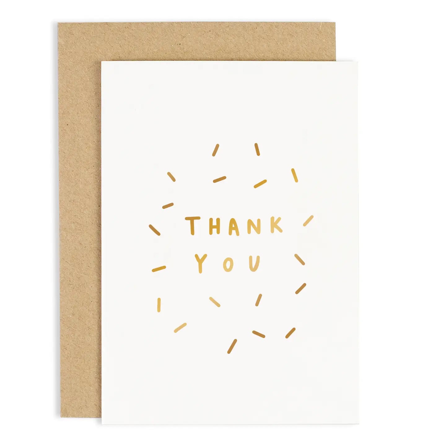 Thank You Sparkle Card with gold foiled writing and brown envelope.