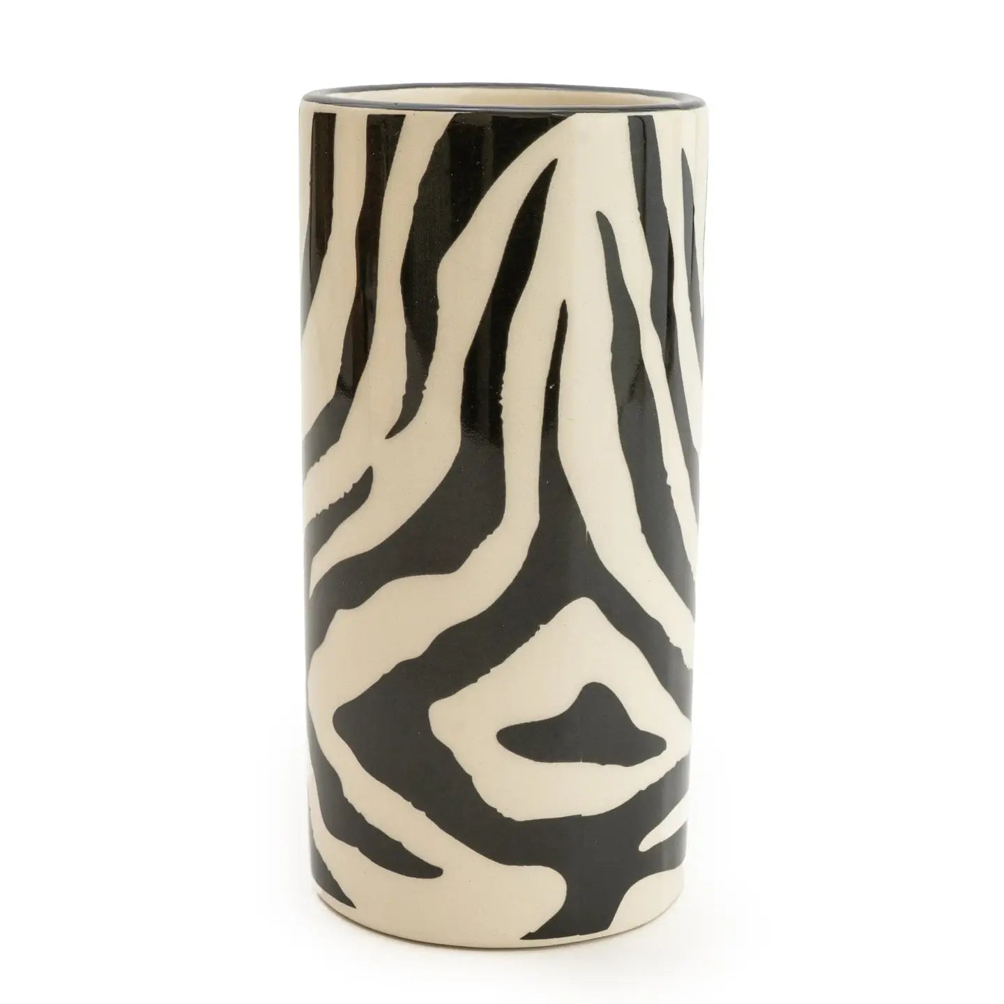 Tumbler with zebra print design, stylish bathroom accessory.