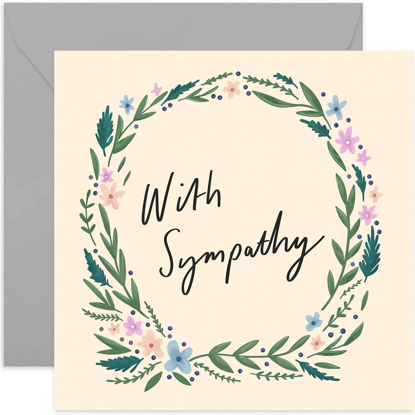 With Sympathy floral card with silver envelope.