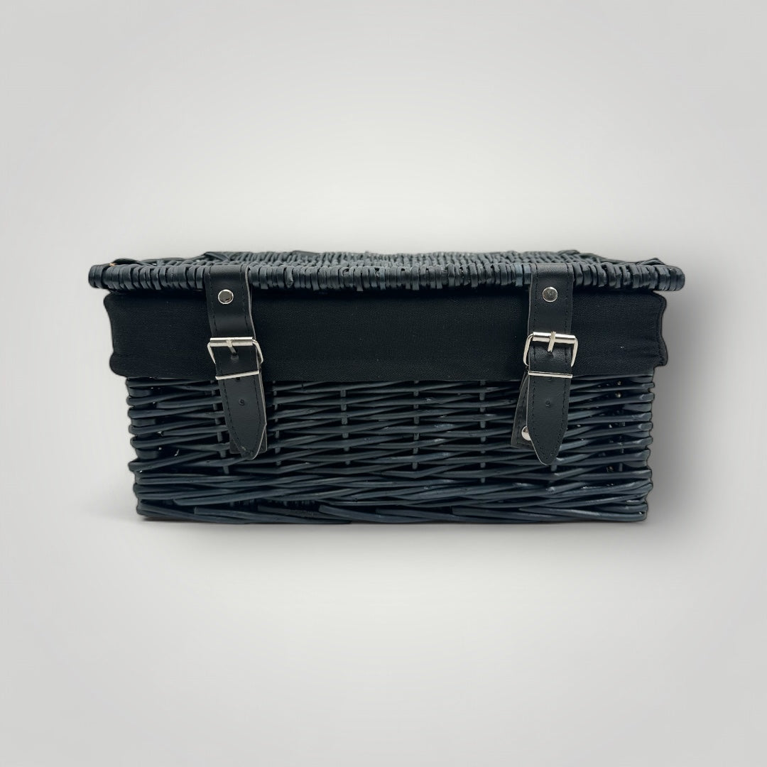 Black Lined Wicker Hamper with Leather Straps