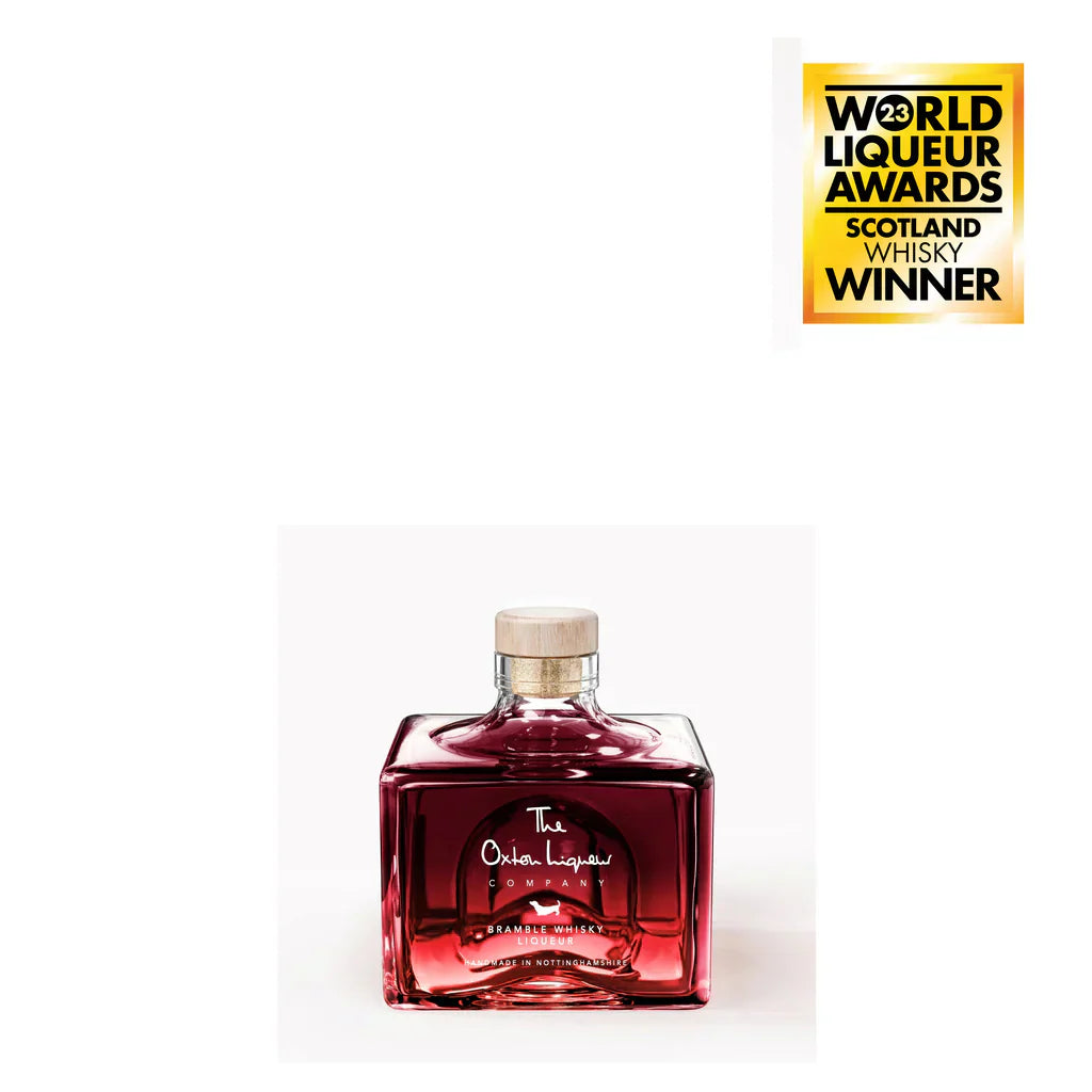 Award Winning Bramble Whiskey 200ml Square Bottle with rich fruit aroma and smooth finish.