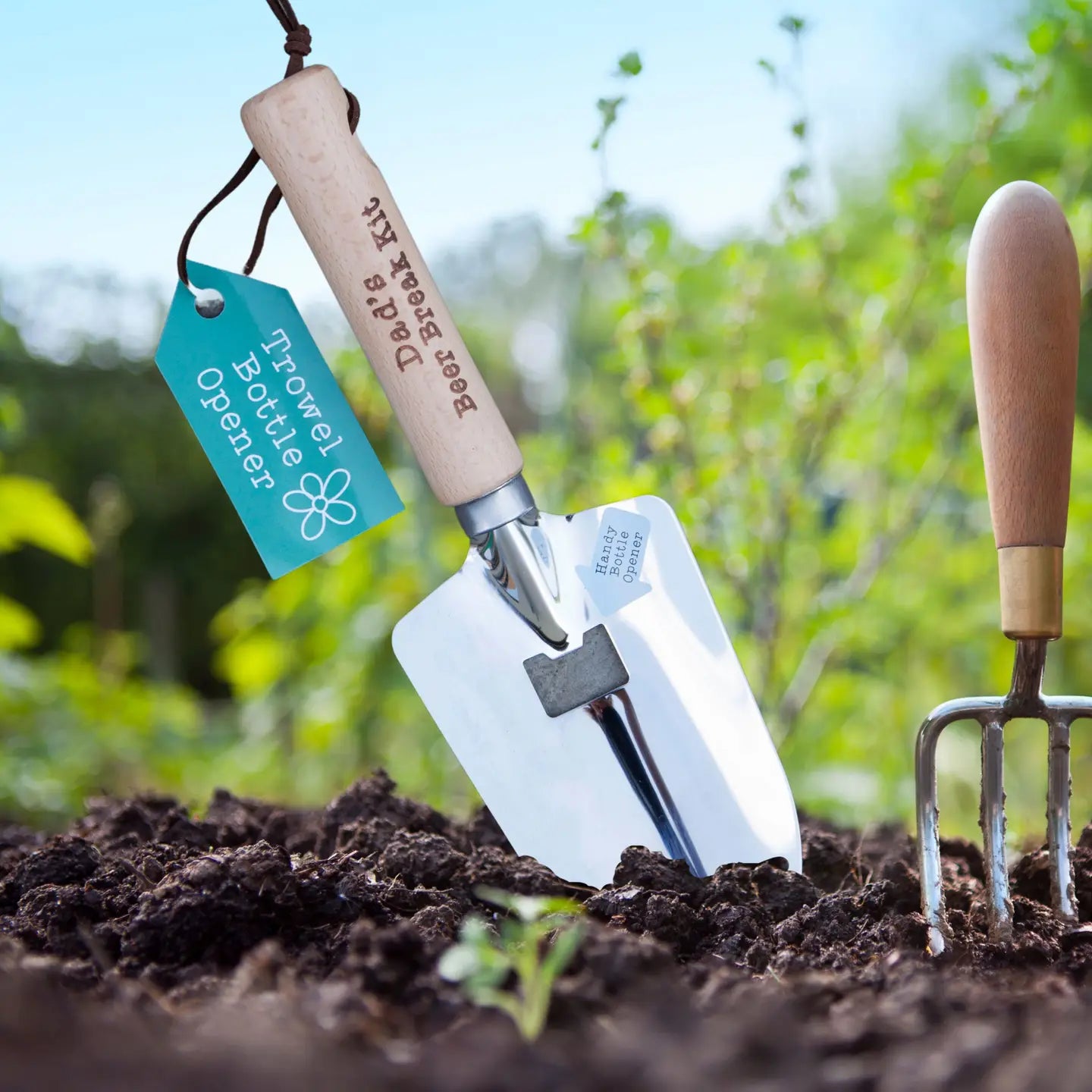 Dads Beer Break Bottle Opener Trowel, functional garden tool with opener.