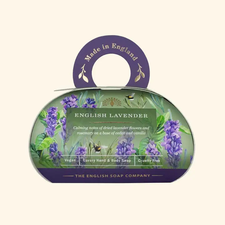 Signature English Lavender Large Gift Soap with soothing lavender fragrance in decorative packaging.