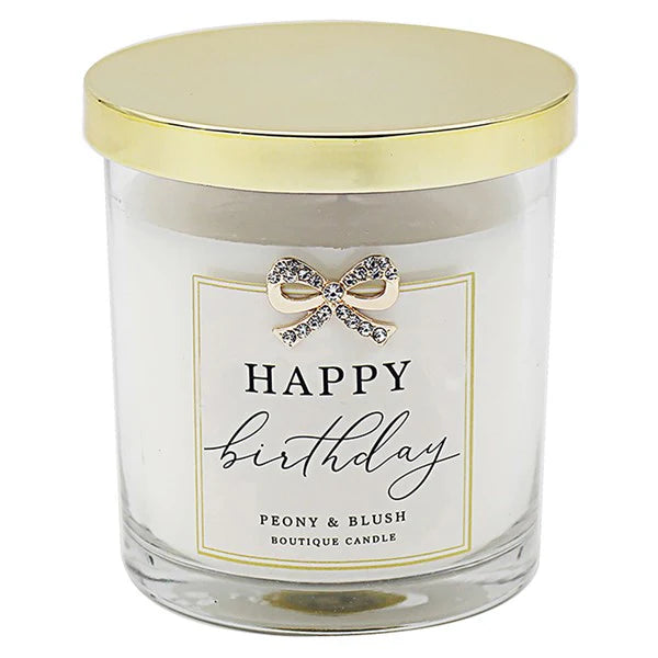 Happy Birthday Peony and Blush Candle with Diamante Bow in Gift Box
