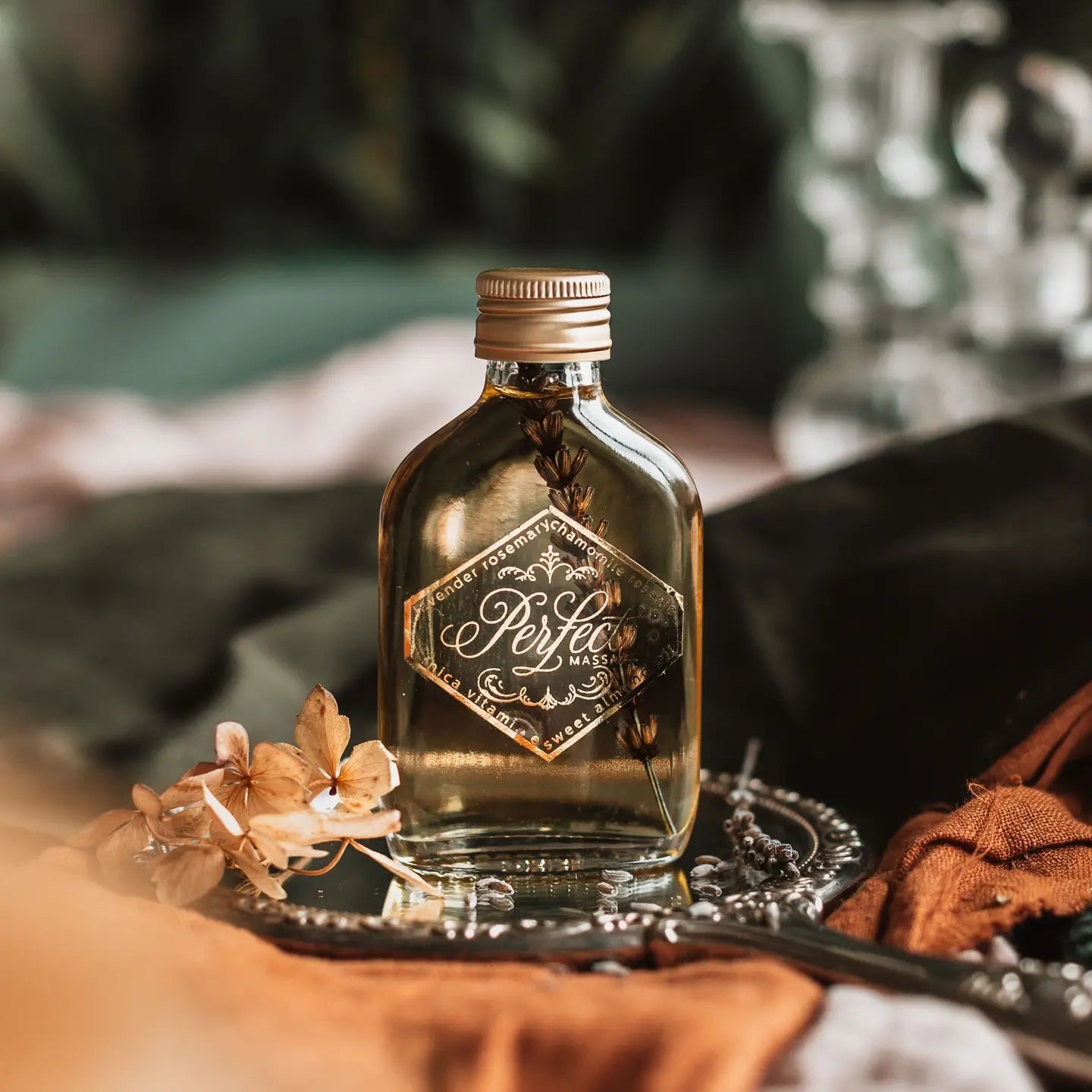 Massage and Body Oil Aromatherapy Blend 50ml bottle with nourishing essential oils and calming scents.