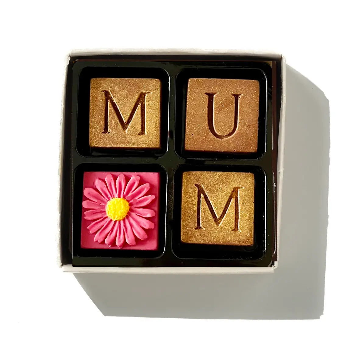 Mum Chocolate Box with Belgian chocolates and pink flower design.