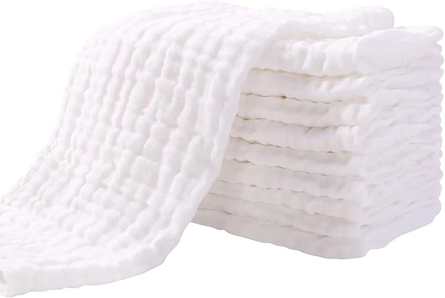 Soft white cotton muslin cloth, 4-layer organic burp cloths stack.