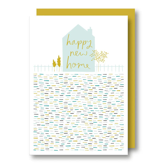 New Home Card with pastel house design and "Happy New Home" text.
