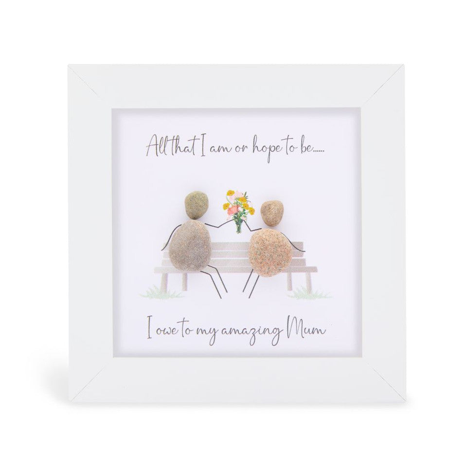 Mini Pebble Artwork Gift for Mum in White Frame with Heartfelt Message