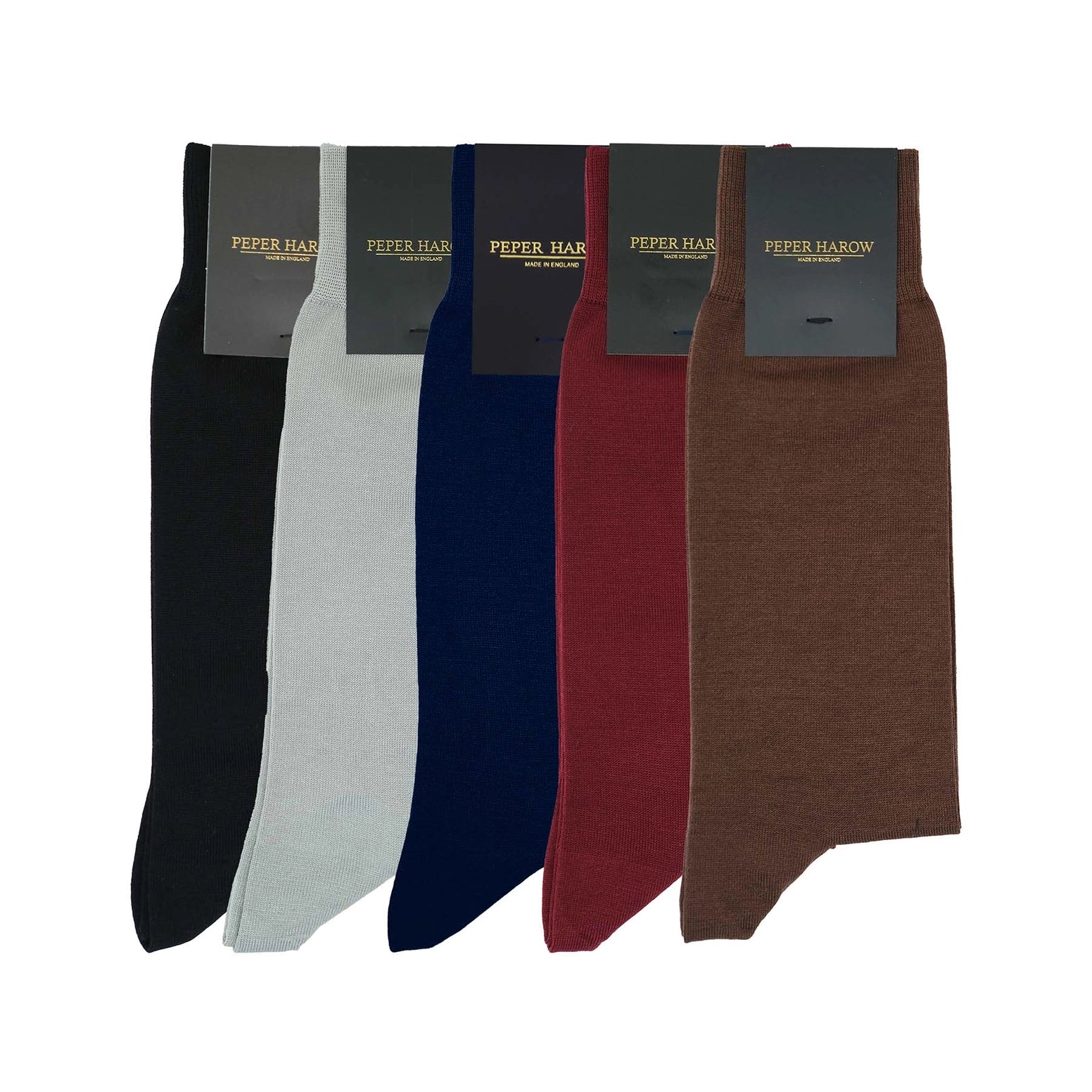 Men's soft cotton long socks in assorted neutral colors.