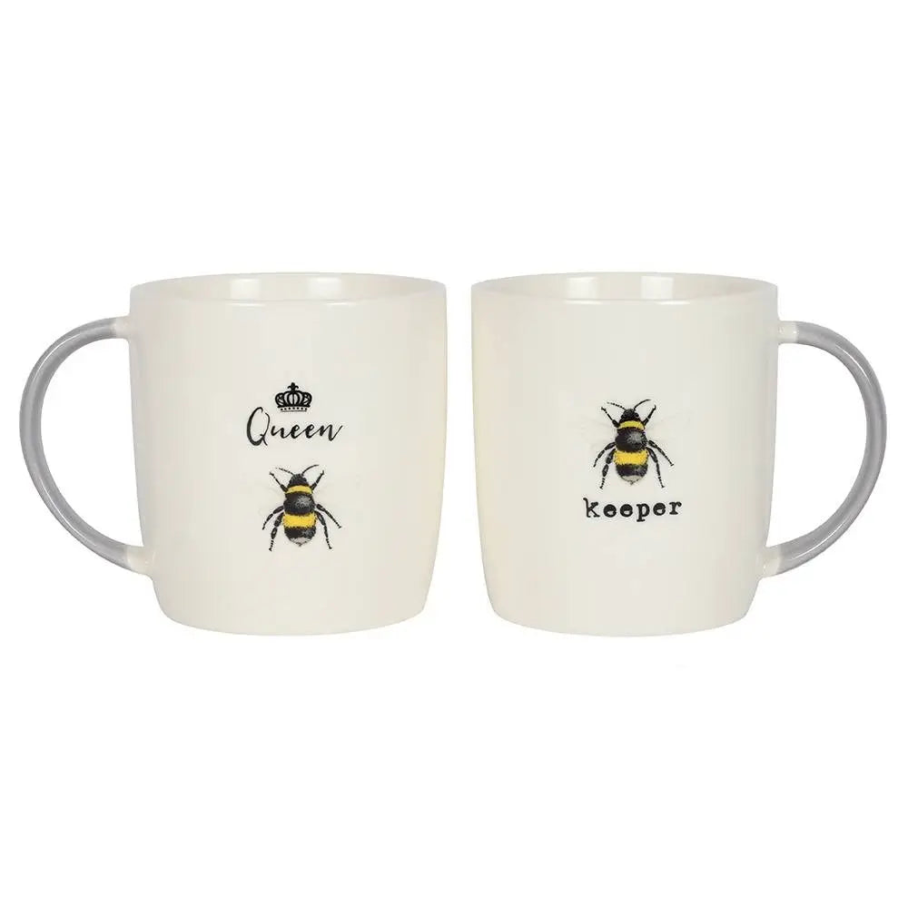 Queen Bee and Bee Keeper mug set featuring charming bee-themed designs.