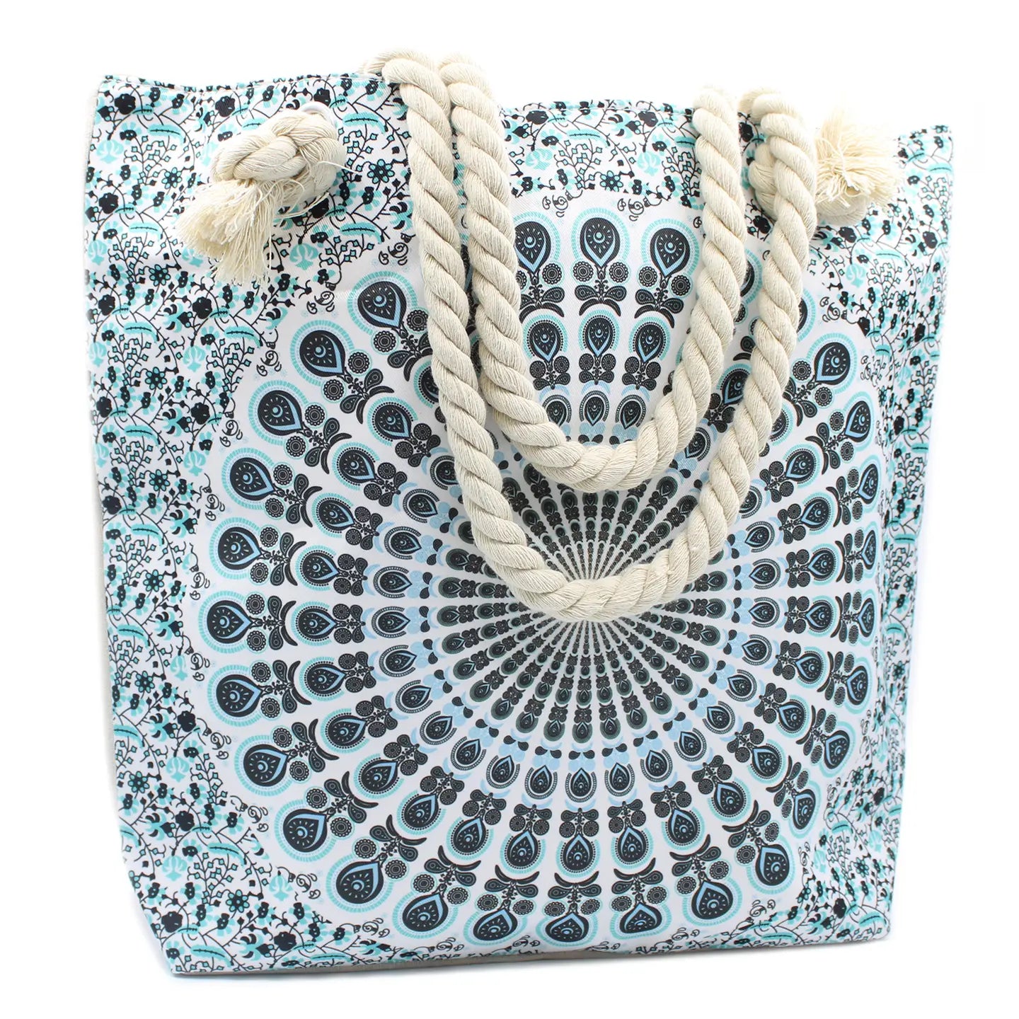 Sky Blue Mandala Bag with Rope Handles and Zip Closure