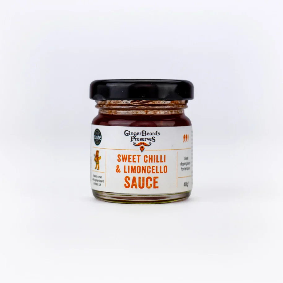 Miniatures - Sweet Chilli & Limoncello Sauce jar on white background.