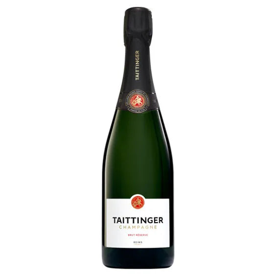 Taittinger Brut Réserve Champagne bottle with elegant label design.