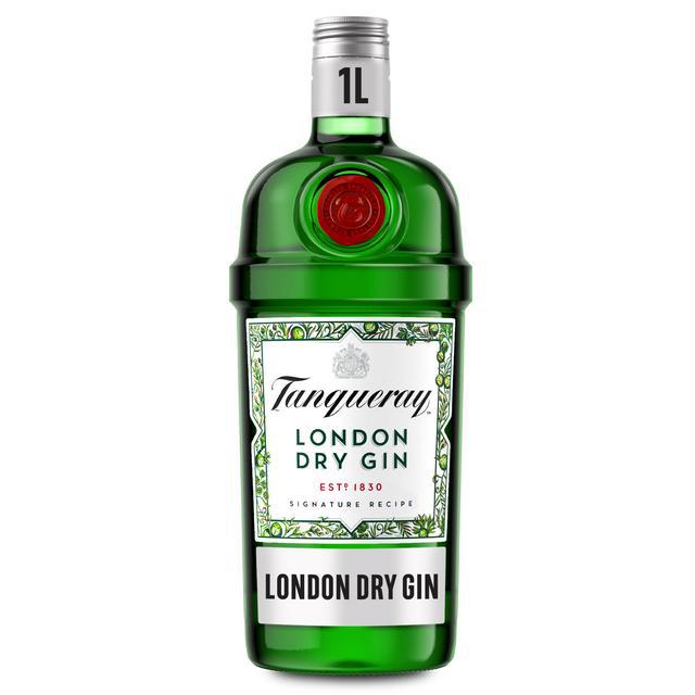 Tanqueray Gin 1L bottle, London Dry, classic botanicals.