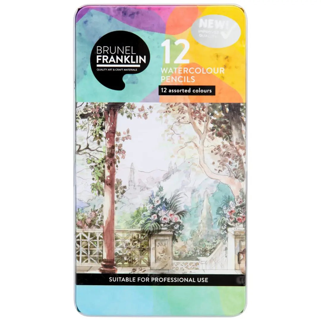 Brunel Franklin 12 Watercolour Pencils Set with Assorted Colors in Tin Case.