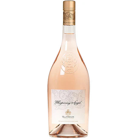 Whispering Angel rosé wine bottle.