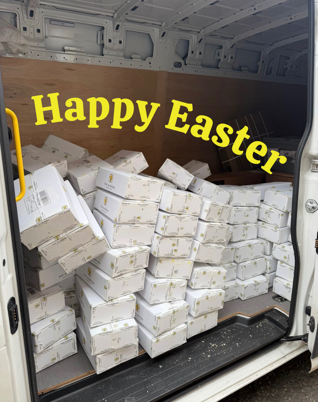 DPD delivery van packed with Easter and spring gift orders ready for dispatch to businesses and individuals across the UK