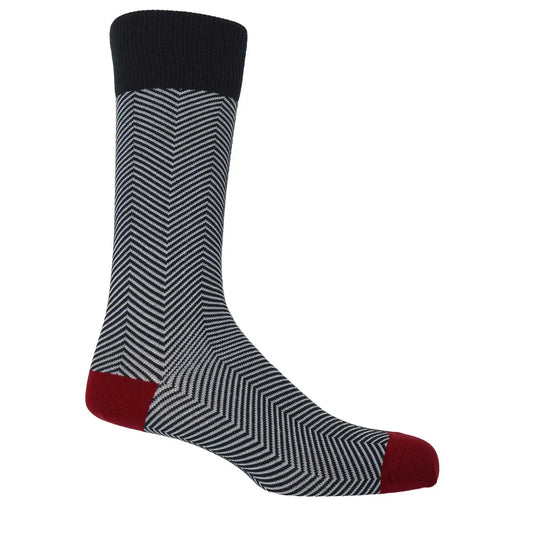 Peper Harrow Lux Taylor men's cotton socks with herringbone pattern and red heel/toe.