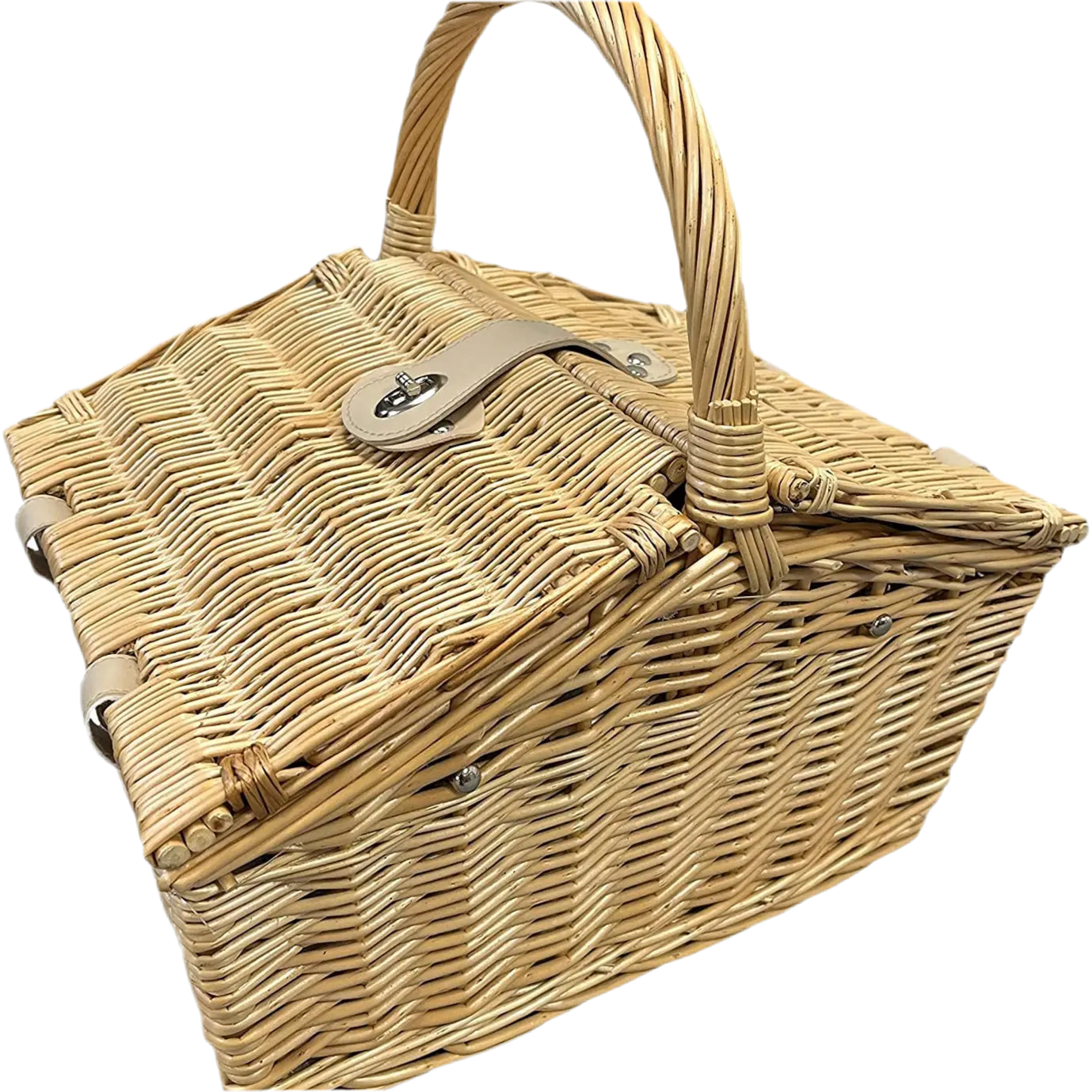 Two Person Wicker Picnic Basket with Natural Check Lining