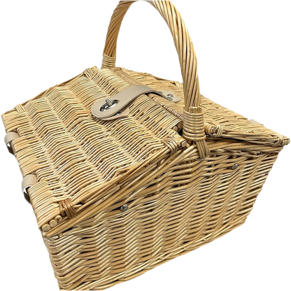 Two Person Wicker Picnic Basket with Natural Check Lining