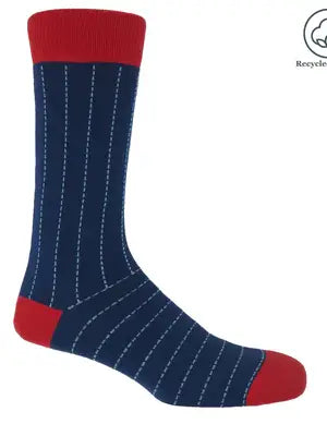 Peper Harrow Dash Men's Recycled Cotton Socks with alternating dash pattern in blue and red.